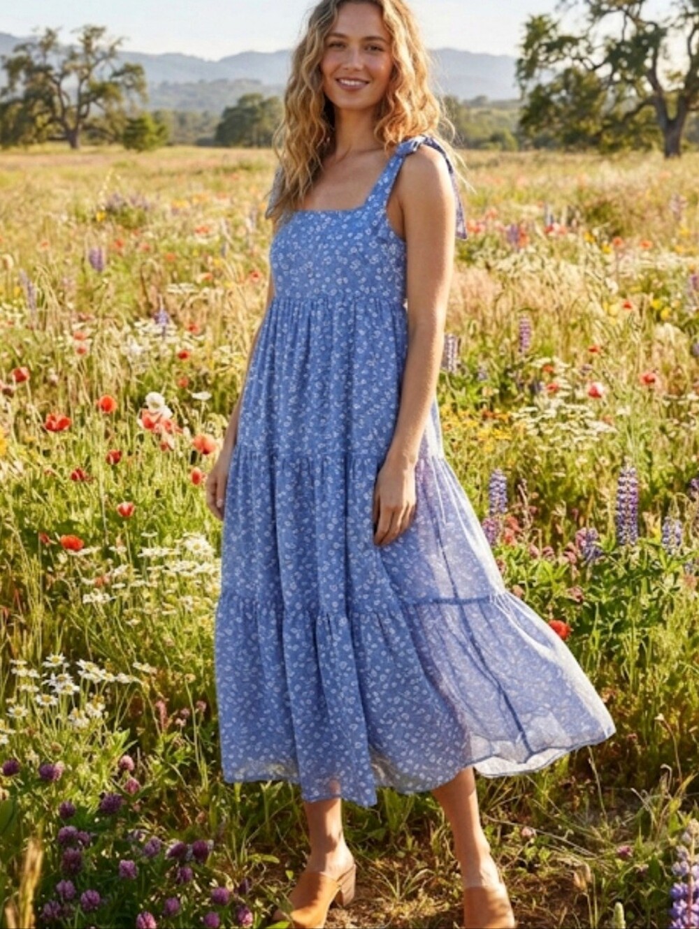 Madewell Tie Strap Tiered Midi Dress in Summer Vines Size Medium